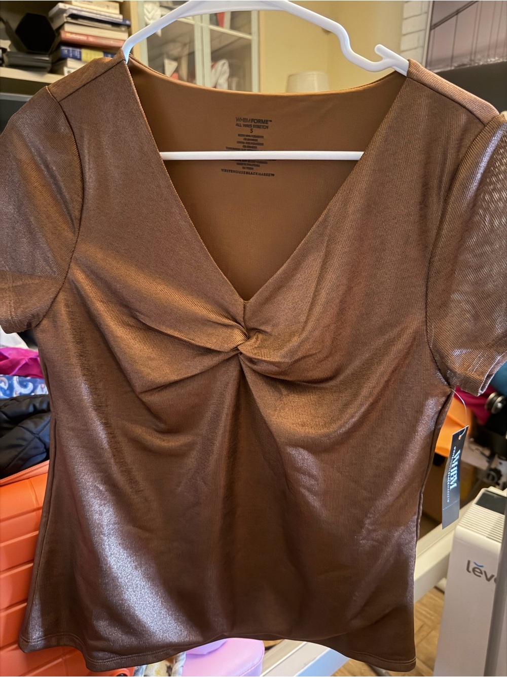 WHBM Metallic Brown Twist-Front Short Sleeve Top NEW WITH TAGS NEVER WORN - Picture 2 of 2
